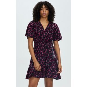 Michael Kors NWT Giraffe Flutter Mini Wrap Dress pink Black XS